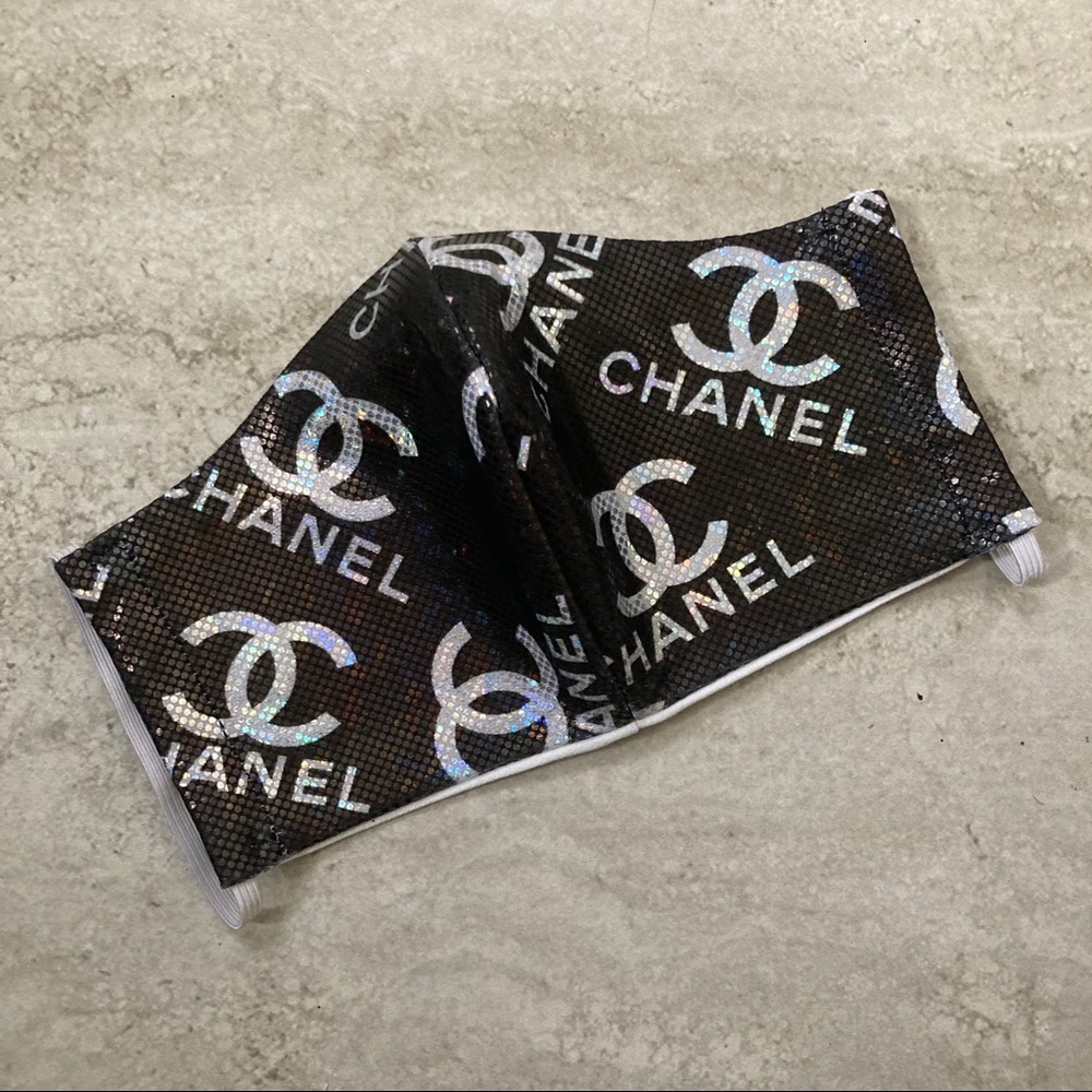 Designer Black wet look iridescent face Mask